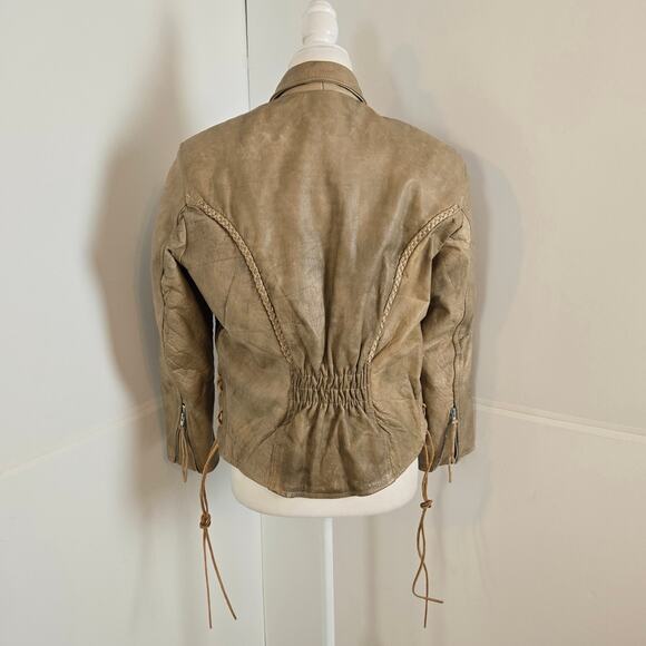 Tan Hot Leathers Motorcycle Jacket w Adjustable Straps - Picture 4 of 16